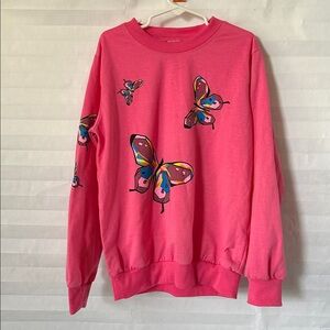 Girls Unbranded Pink Butterfly Graphic Sweatsuit Set Size 9/10